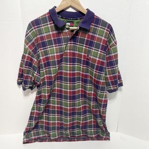 Vintage Tommy Hilfiger Polo Shirt, Large, Multicolored Checkered Pattern